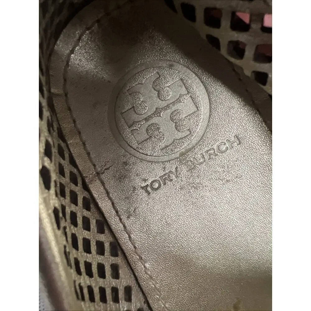 TORY BURCH Metallic Gold Size 6 Perforated Leather JESSE Slip-on Sneakers Flats